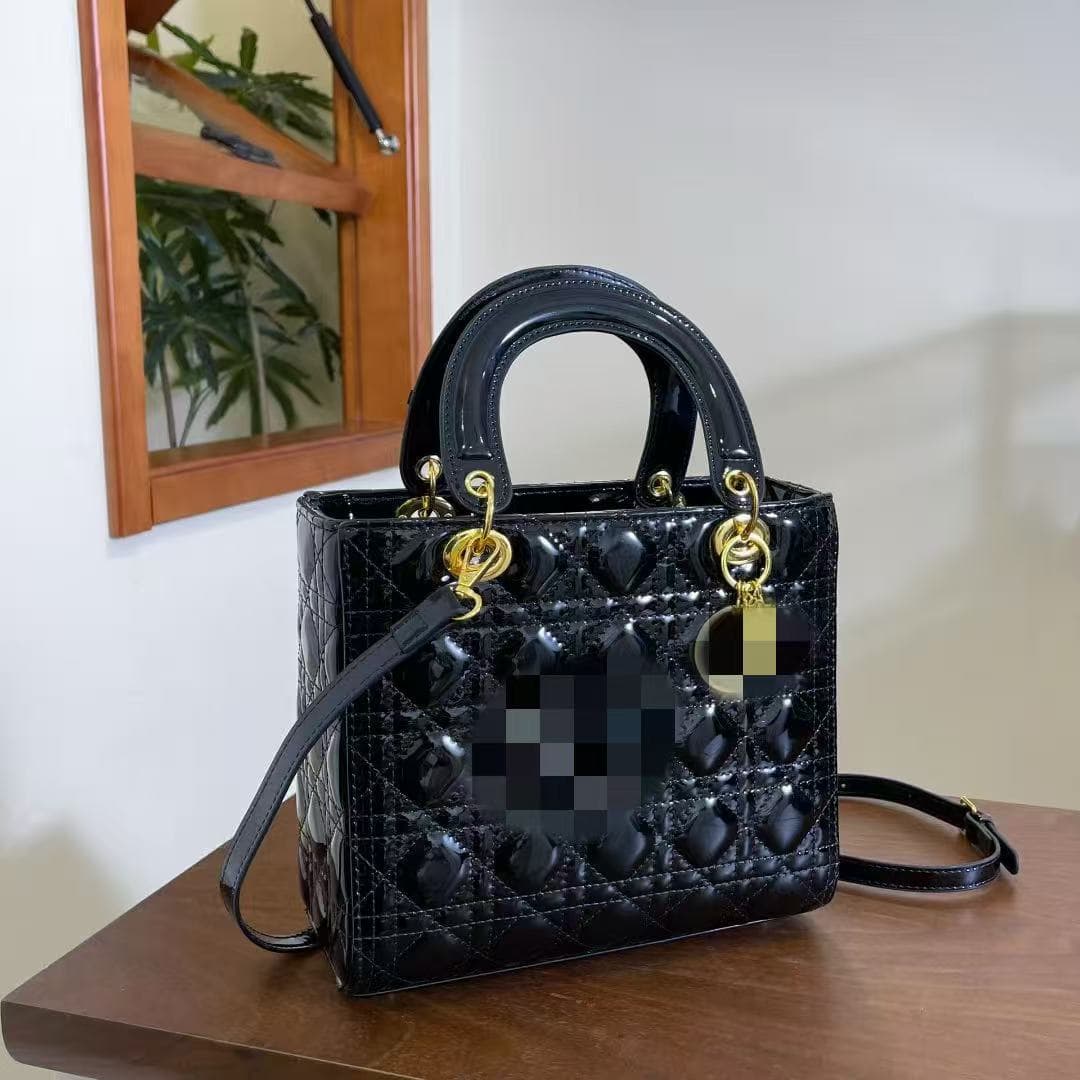 2026 New Lady Dior-Style Diamond Quilted Textured Crossbody Bag, Fashionable Versatile Women's Handbag with Glossy Patent Leather
