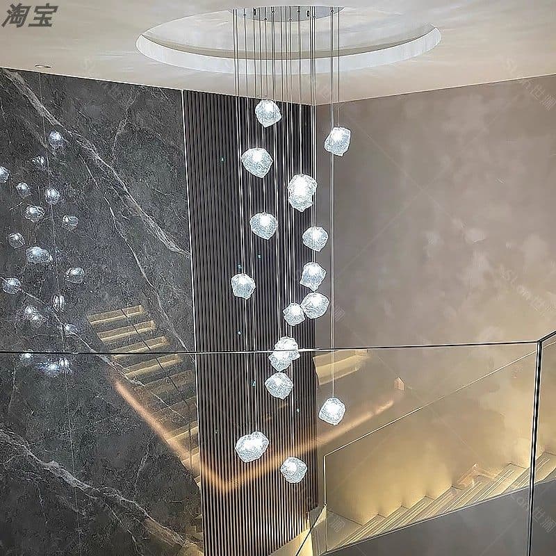 Staircase Atrium Chandelier Long Pendant Light for Double-Story Spiral Stairs, Light Luxury Modern Villa Staircase Chandelier