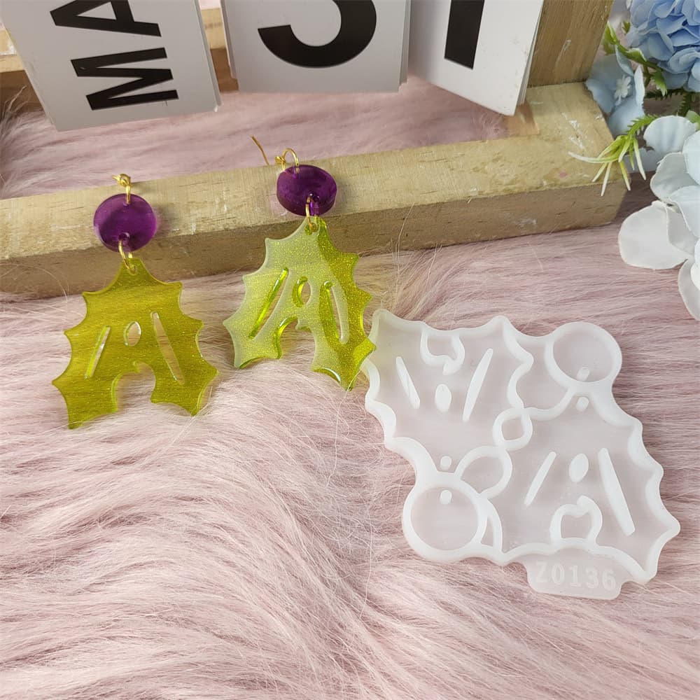 Z0136 Holly Leaf Earring Pendant Mold, Crystal Resin Silicone Mold for DIY Decoration