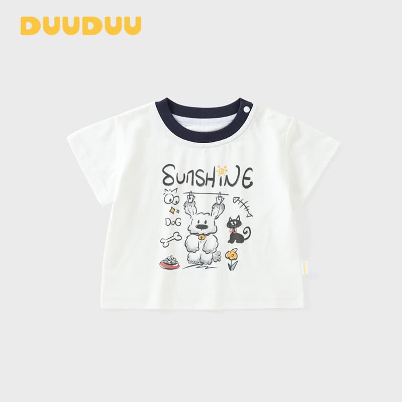 DUUDUU White Cool-Touch Baby Clothes 2026 Summer Collection Kids Thin Top Children's Wear Class A Girls Short Sleeve T-Shirt