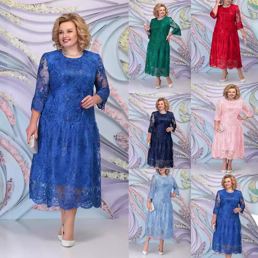 Plus Size New European and American Style Dress Plus Size Women's Evening Gown Heavy Lace Embroidered Cocktail Dress Set