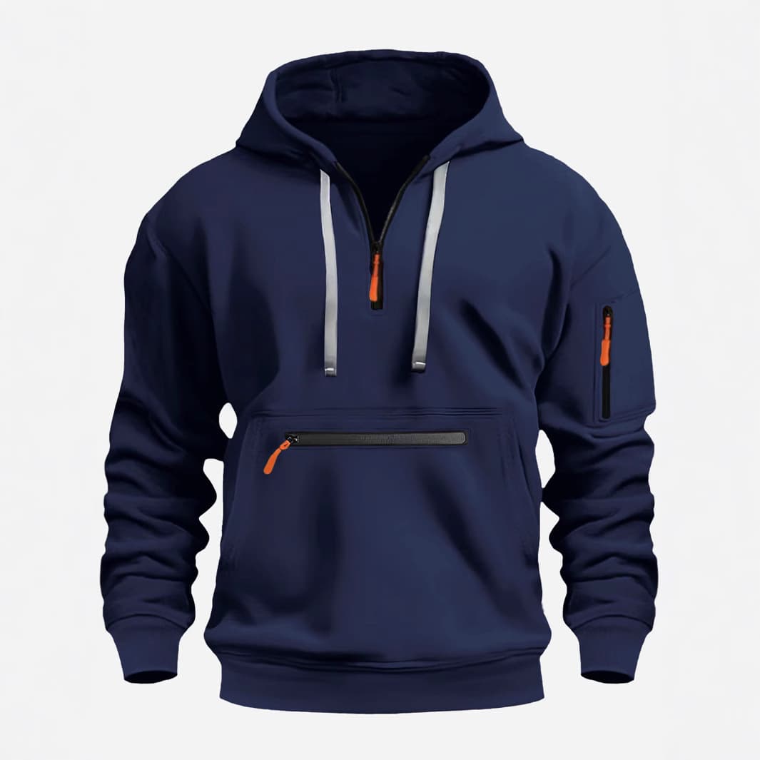 Cross-border Plus Size Fall/Winter Casual Sports Multi-Zipper Arm Pocket Men's Hoodie Pullover Sweatshirt
