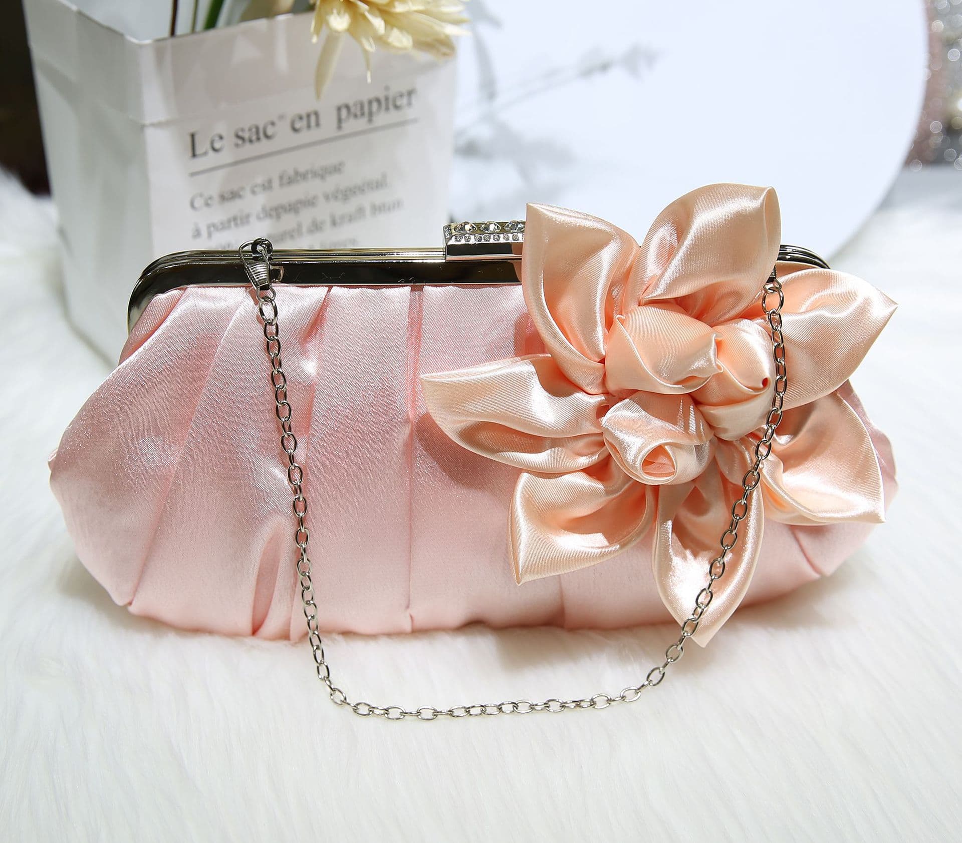 New Small Fresh 3D Floral Handbag Simple Solid Color Banquet Bag Evening Clutch Practical Tote