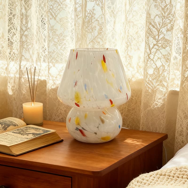 Creative Glass Table Lamp Retro Mushroom Lamp Bedside Night Light for Bedroom Sleep Study Room Decorative Light