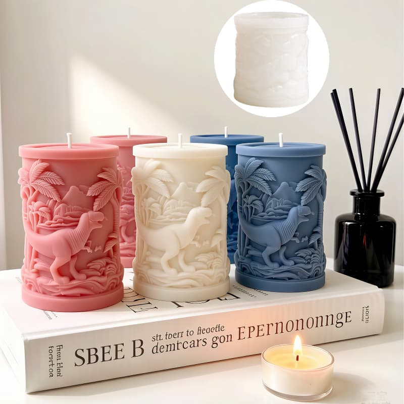 Tyrannosaurus Rex embossed cylindrical scented candle silicone mold diy dinosaur candle handmade soap diffuser stone grinding tool