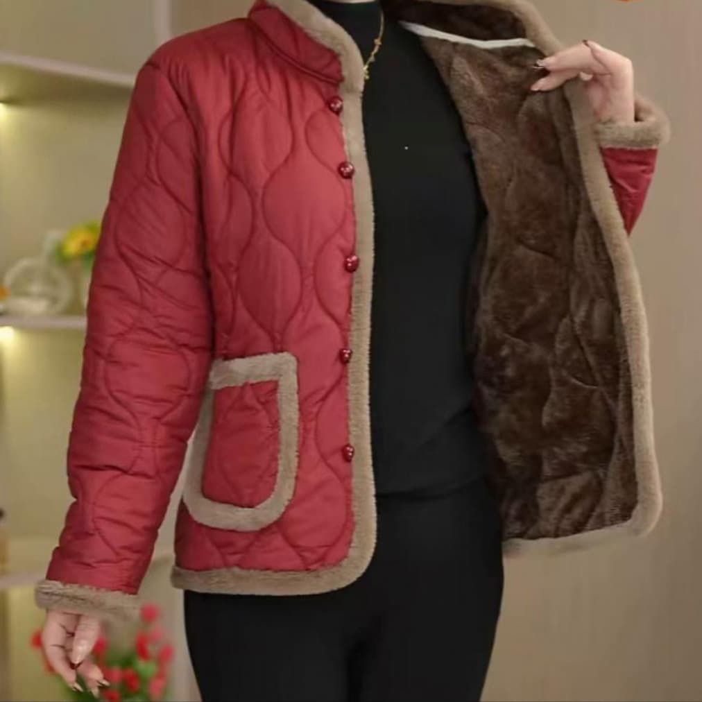 New Mom's Cotton-Padded Jacket, Autumn/Winter Fleece-Lined Fashion Casual Cotton Coat for Middle-Aged and Elderly Women, Thickened Jacket