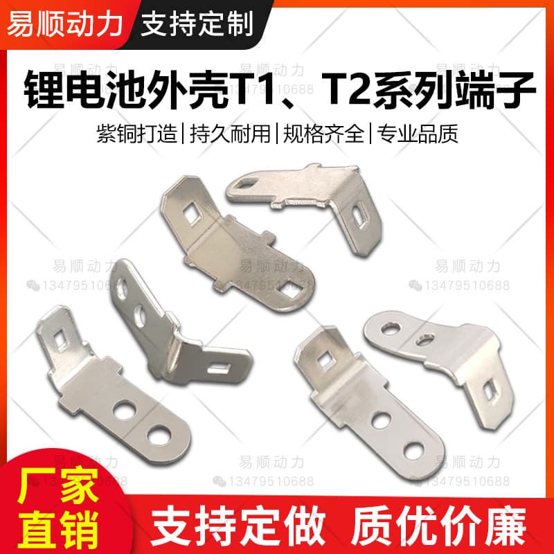 Lithium Battery Plastic Shell Copper Terminal Silver-Plated Positive Negative Terminal T1T2 Red Copper Battery Terminal
