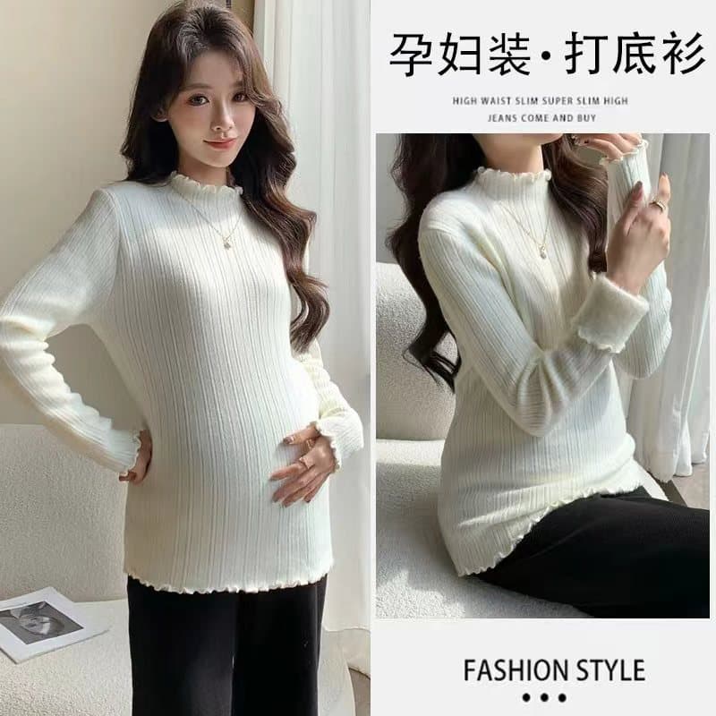 Maternity Base Layer Inner Wear Semi-High Neck Fleece-Lined Thickened Knit Sweater Winter Outfit Slimming Warm Top Can Be Worn Out Women's