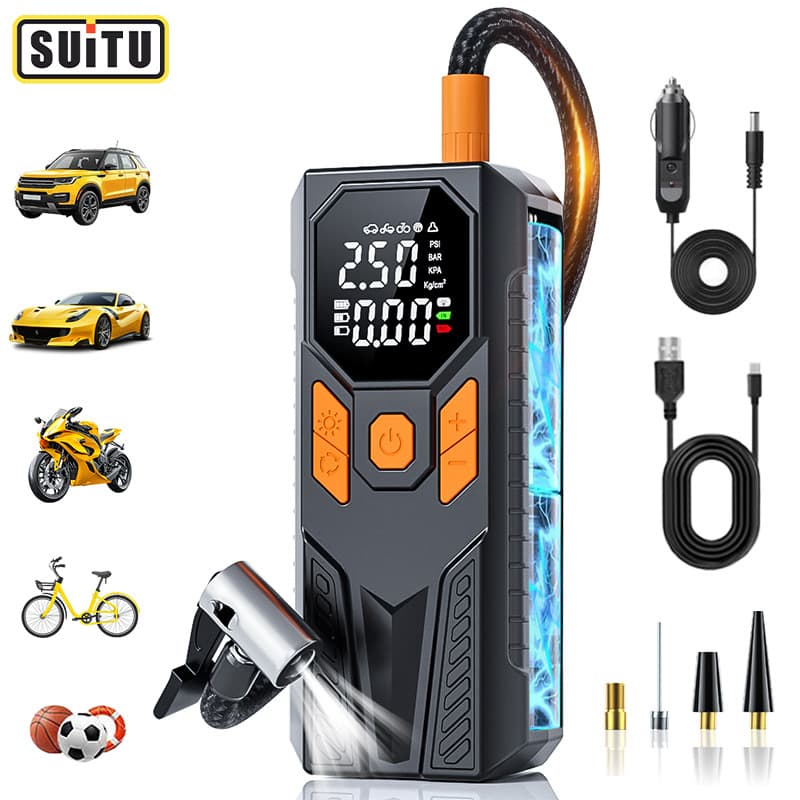 Car air pump, intelligent digital display, fully charged, self-stopping tire air pump, tire pressure detection, electric air pump with lighting
