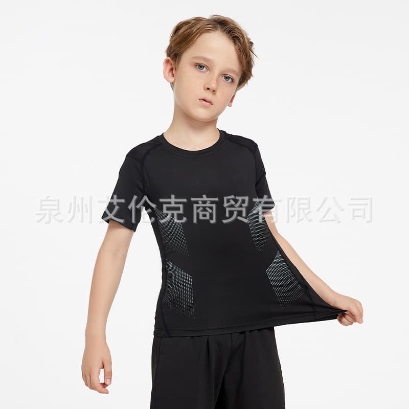 Spring/Summer Kids Quick-Dry Elastic Short-Sleeve Compression Training Wear, Boys' Fitness Running Basketball Pants, Sports Football Uniform