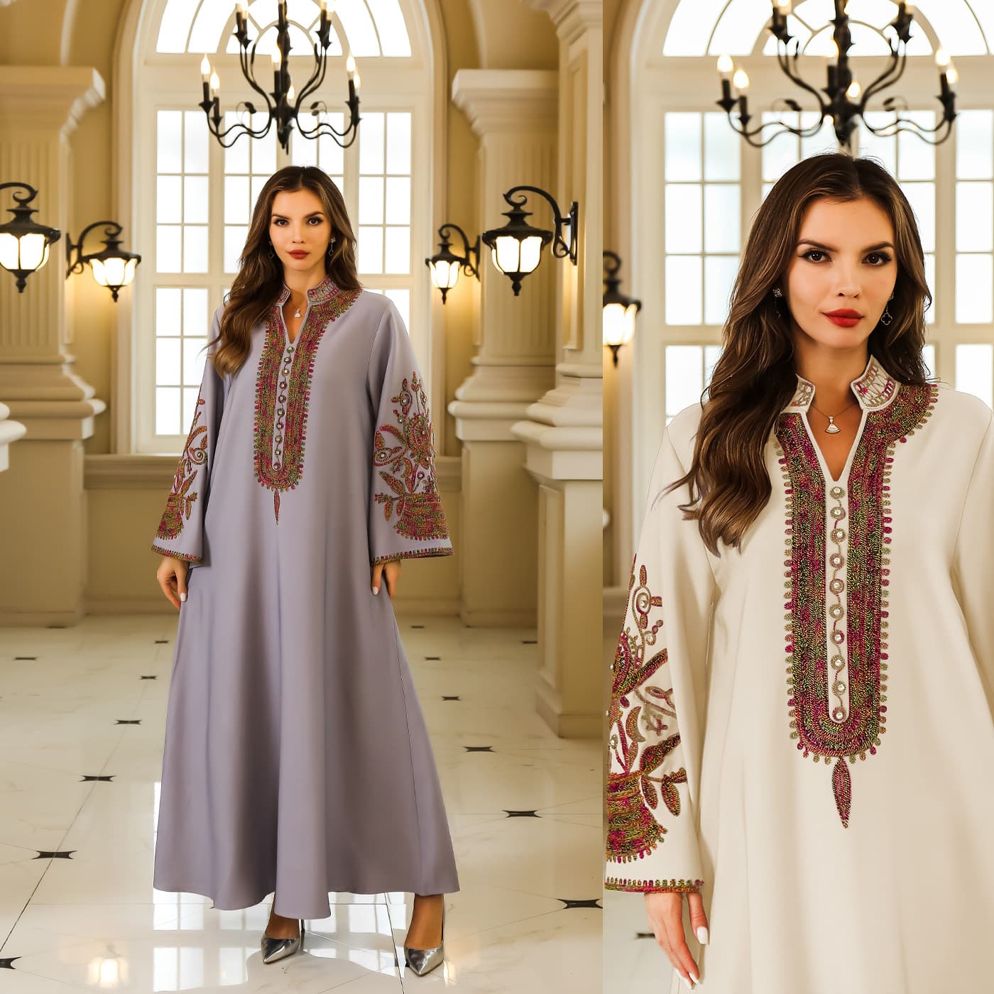 In Stock Cross-Border Wholesale Four-Way Stretch Rope Embroidery Flared Dress Breathable Long Dress Embroidered Loose Long Skirt