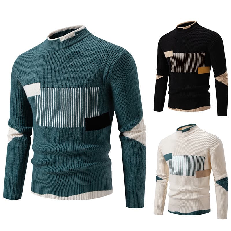 Sweater men's autumn and winter 2025 cross-border loose thickened woolen clothes color-blocked bottoming sweaters winter clothes