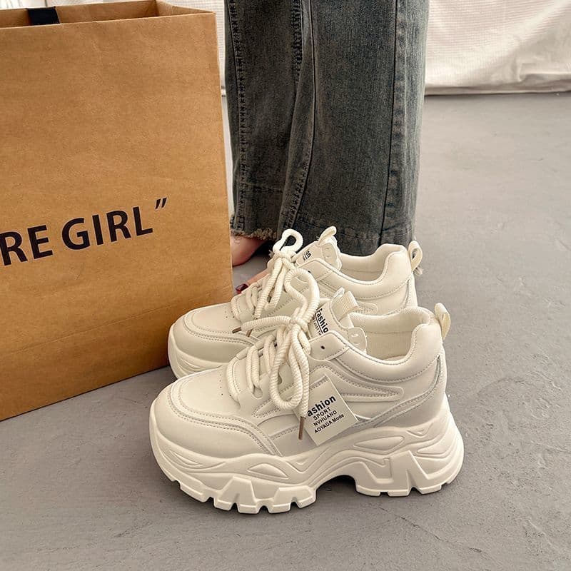 Popular platform platform thick-soled dad shoes for small women to increase height 2025 new European products autumn white versatile casual shoes