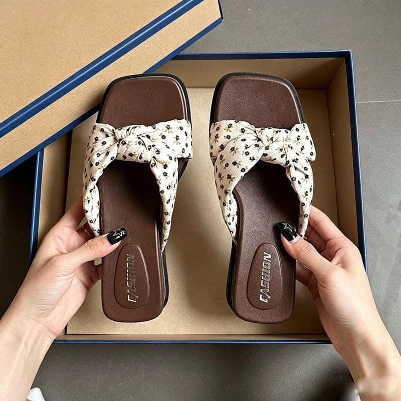 Women's Summer Slippers French Floral Thick Sole Bow 2026 New Dress Sandals Slide Sandals Women's Shoes
