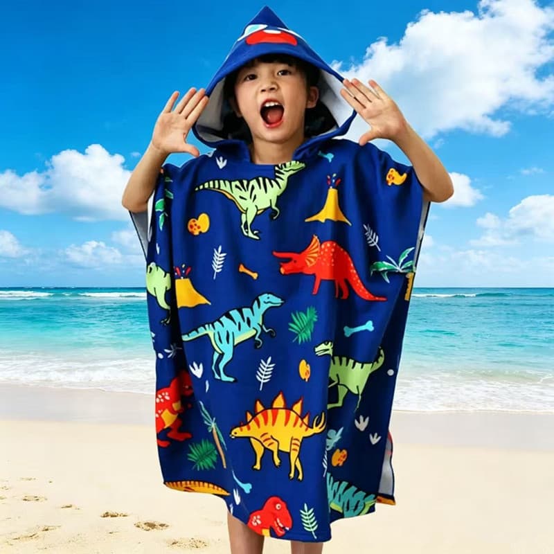 Amazon Kids Cape Bath Towel, Reactive Print Hooded Bathrobe for Boys and Girls, Absorbent Quick-Dry Wearable Towel