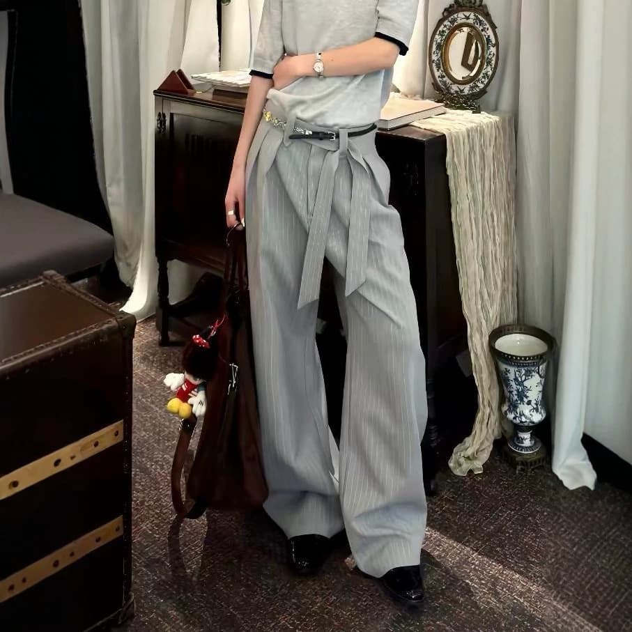 Export Exclusive Stripe Kendo Suit Pants TR Blend Crisp Baggy Curved Knife Draped Suit Pants Commuter Casual Pants Men