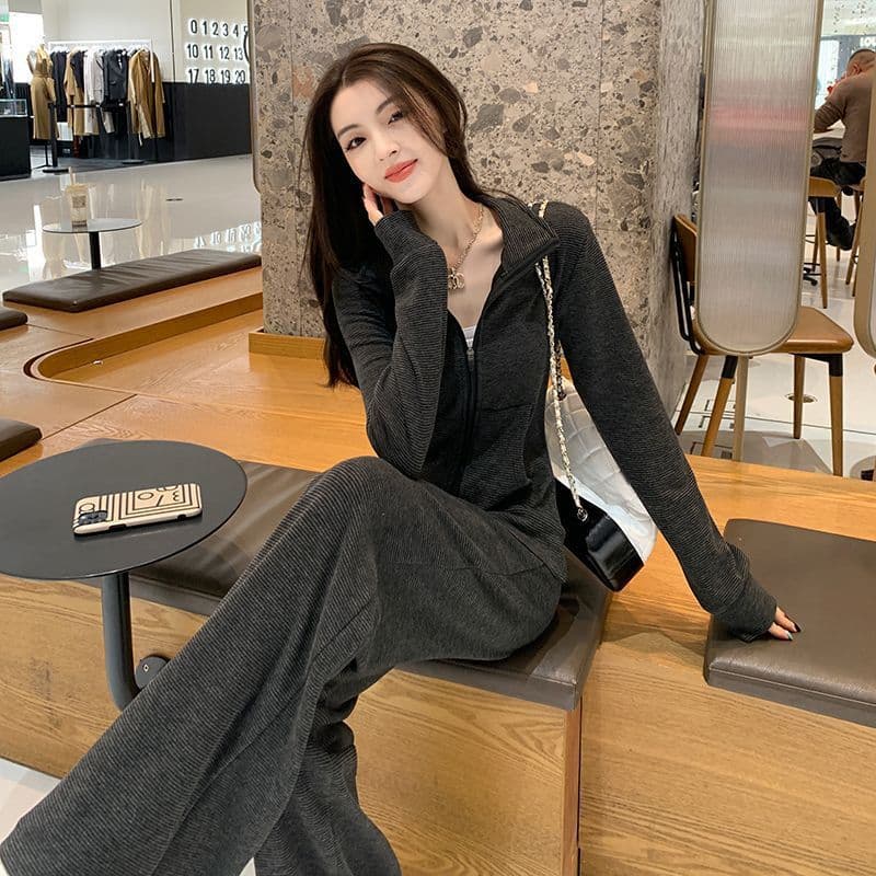 High-End Fashion Sportswear Set for Women Spring Thin Korean Loose Slimming Sweatshirt Wide-Leg Pants Casual Two-Piece Set