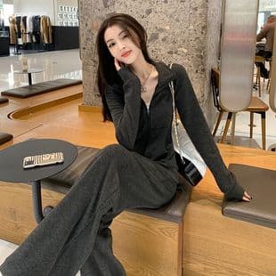 High-End Fashion Sportswear Set for Women Spring Thin Korean Loose Slimming Sweatshirt Wide-Leg Pants Casual Two-Piece Set