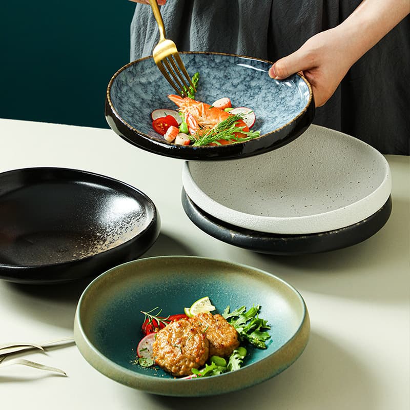 Household high-looking ceramic bowl 8-inch thick-rimmed round bowl thickened anti-scalding instant noodle bowl retro soup bowl salad bowl wholesale