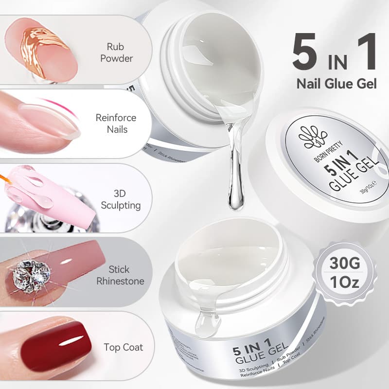 BORNPRETTY New 5-in-1 Gel Polish Multifunctional 3D Modeling Reinforcement Glue for Nail Art Adhesive Diamond Building Top Coat