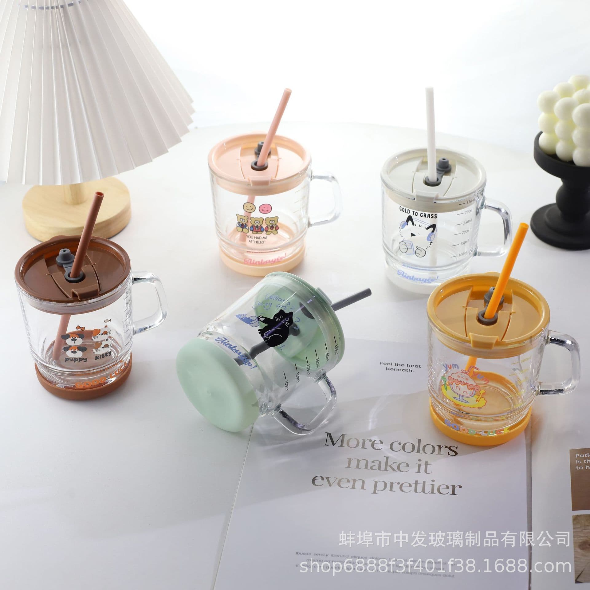 High Appearance Handle Glass Cup with Straw and Lid, Measuring Cup, Cute Milk Cup, Breakfast Cup, Coffee Cup, New Style