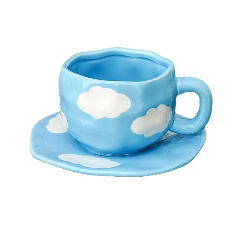 Blue Sky White Cloud Large Capacity Coffee Mug Birthday Gift Ceramic Mug Office Cup Personalized Cup and Saucer Set