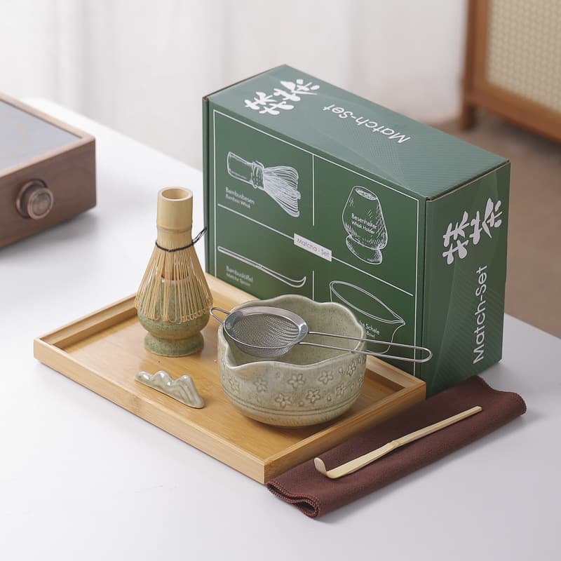Cross-border Best Seller 7-Piece Matcha Ceramic Matcha Bowl Tool Set with Color Box