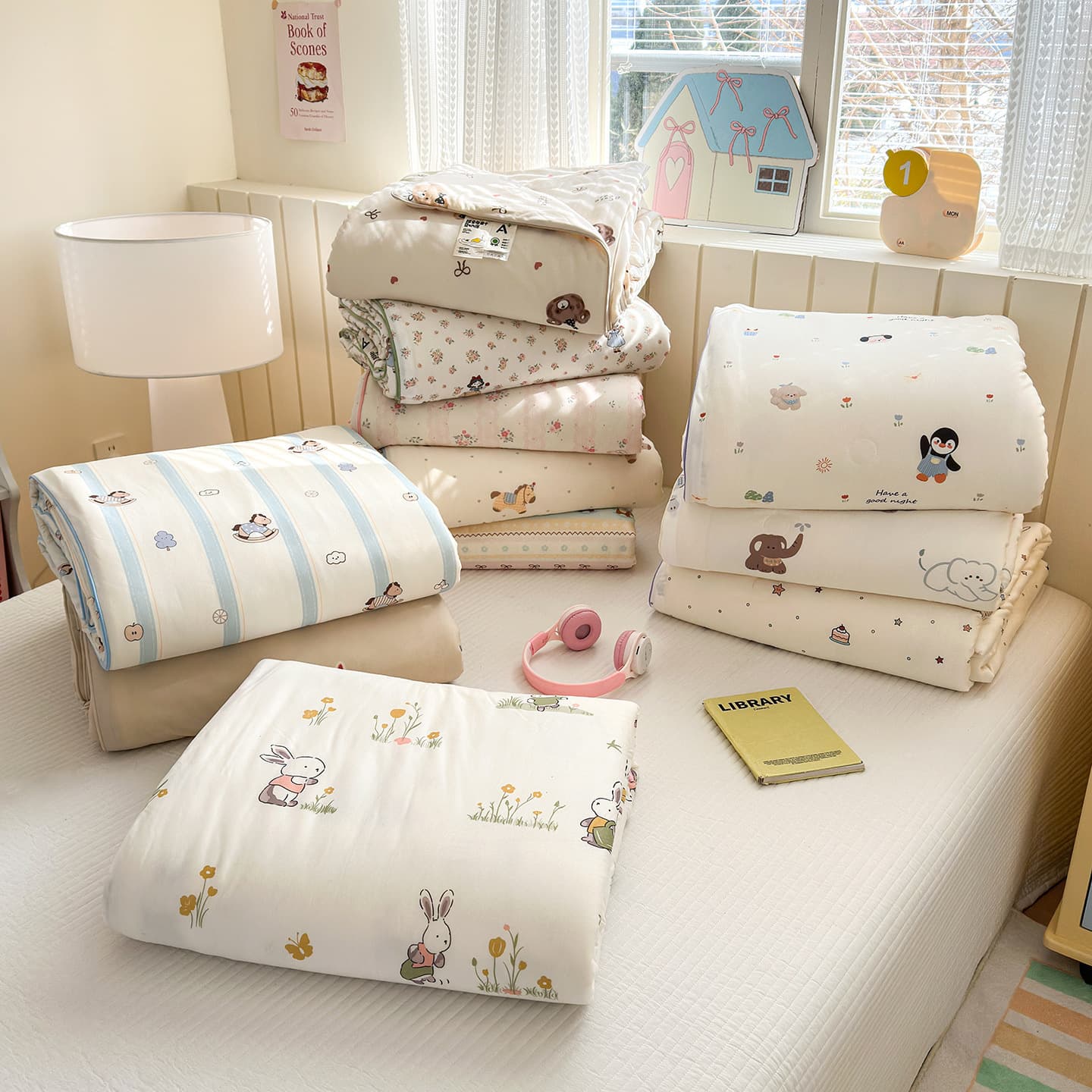 Soybean Fiber Summer Quilt, Lightweight Thin Blanket for Summer, Machine Washable, for Single/Double Dormitory and Children, Air Conditioning Blanket