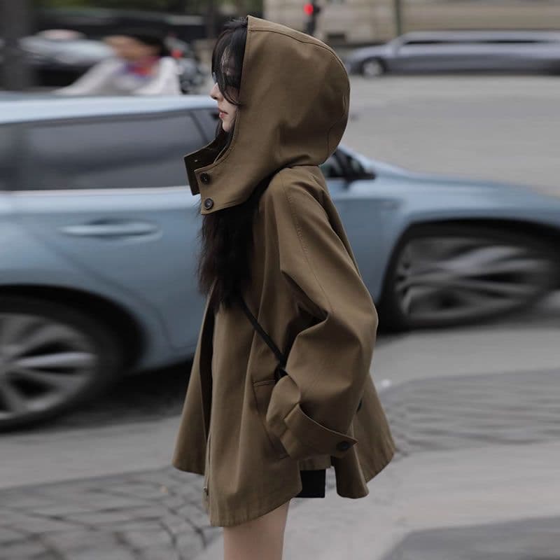New year's new niche fashion outer wear windbreaker style loose hooded cloak windbreaker jacket women spring and autumn