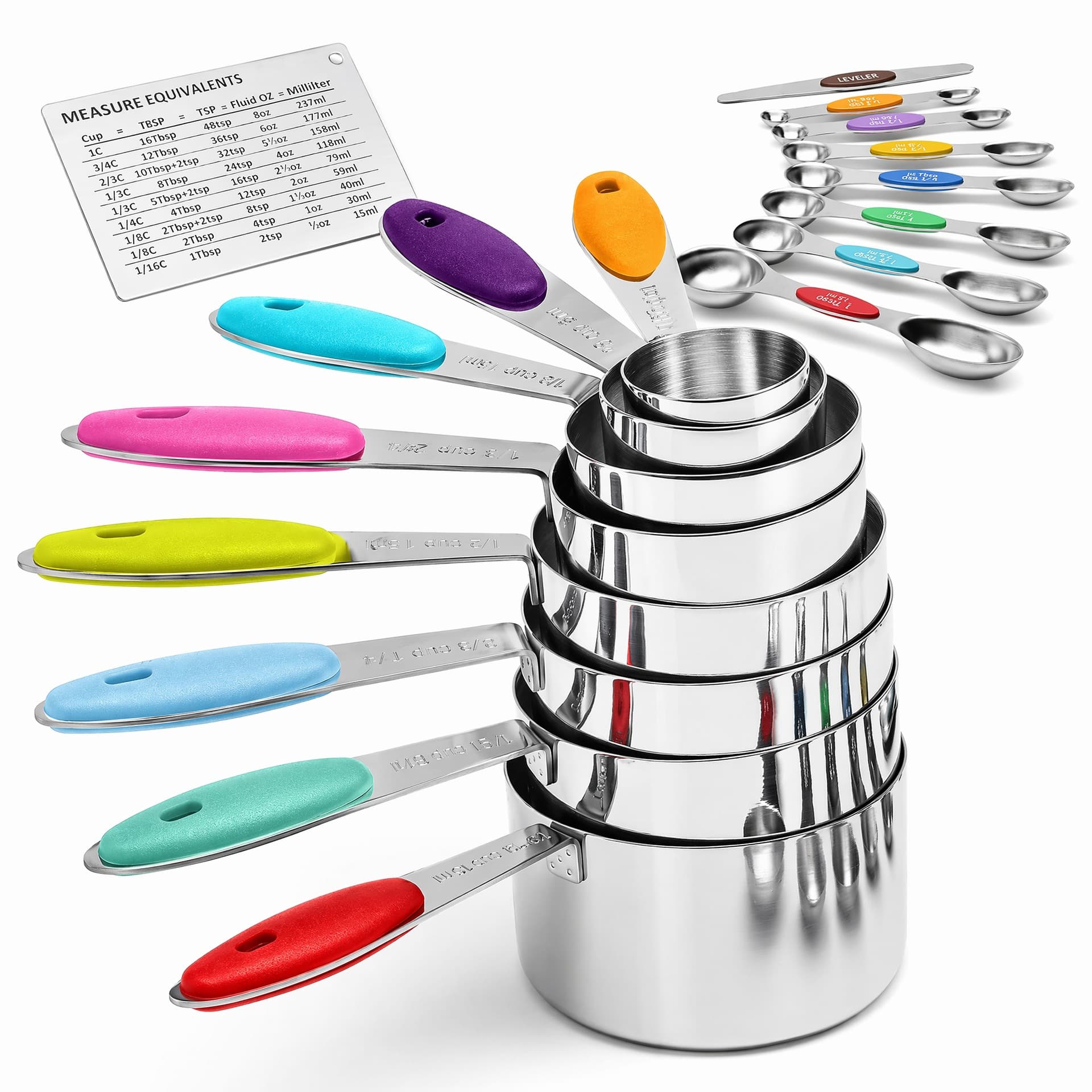 Amazon Stainless Steel Silicone Handle Measuring Cup 17-Piece Set Baking Spice Spoon with Scale Kitchen Coffee Measuring Spoon