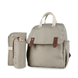 Striped Backpack Shoulder Bag Mom Bag with Changing Pad, Independent Bottle Pouch, Multifunctional Diaper Bag for Travel and Stroller