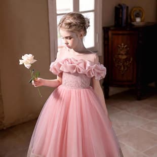 New Girls Princess Dress Fashionable Kids Tulle Long Performance Dress Children Formal Sleeveless Gown