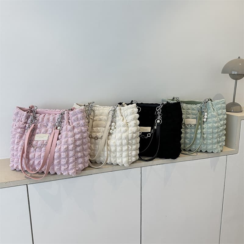 Fashionable Large Capacity Pleated Handbag Women's Underarm Shoulder Bag Street Trend Bucket Shape Soft Oxford Cloth Tote Bag