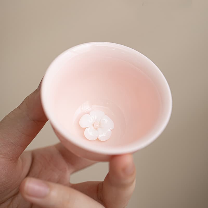 Pink Clay Handcrafted Flower-Pinching Tea Tasting Cup Single Cup Pink for Women Kung Fu Tea Set Ceramic Tea Cup Aroma Cup