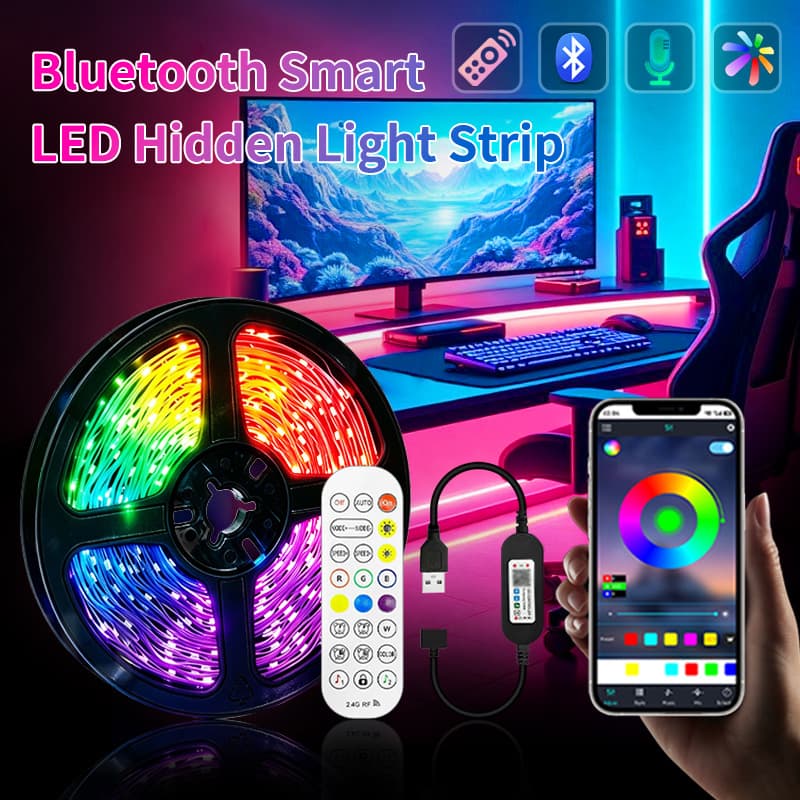 Cross-border USB Bluetooth Sound-Activated RGB LED Strip, Remote Control Multicolor, Gaming PC TV Ambience Decorative Light
