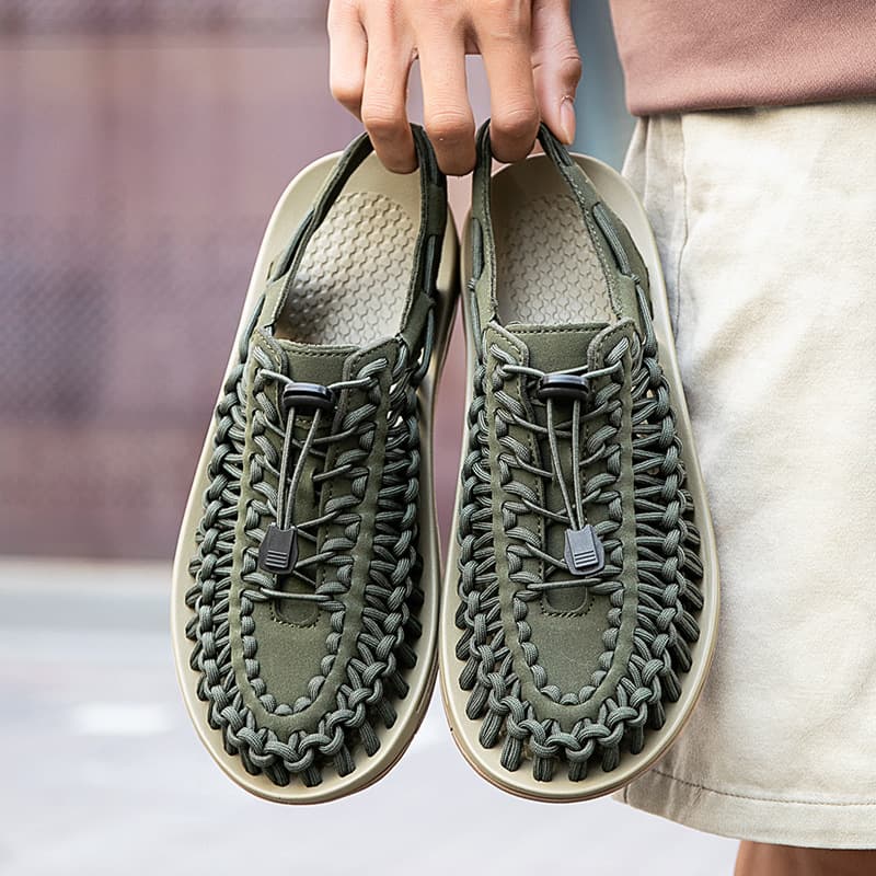Casual Woven Men's Sandals Breathable Anti-slip Beach Shoes Outdoor Mountain Climbing Water Shoes Couple's Roman Sandals