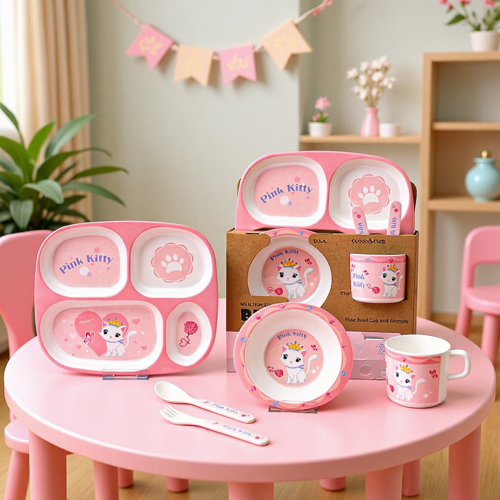 Creative Cartoon Children's Dinnerware Set Nursery Melamine Utensils Including Bowl Plate Cup Spoon Ideal Gift for Kids