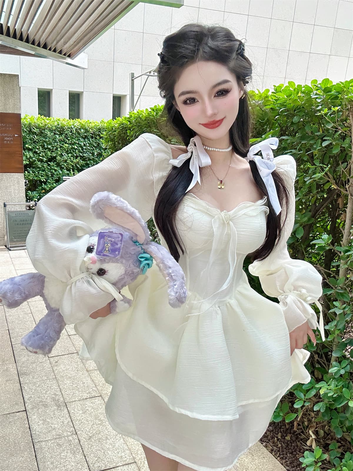 Plus Size Women's Dress for Curvy Figures, French Fairy-Tale Style, 2025 New Off-Shoulder Square Neck Ruffle Princess Dress
