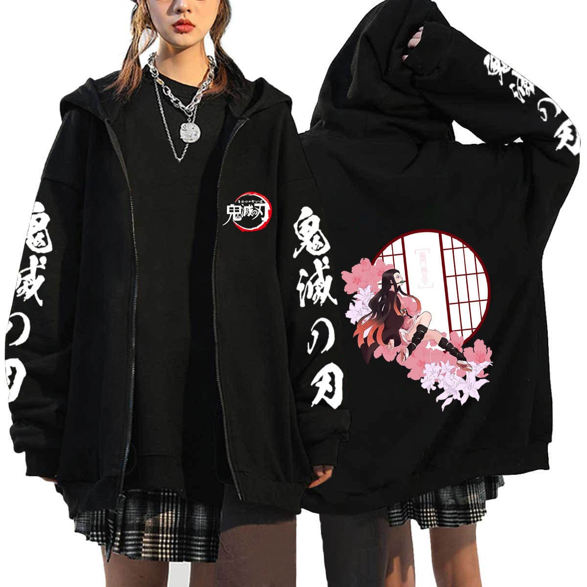 Anime Demon Slayer Zipper Sweatshirt Hoodie Demon Slayer Peripherals Men's and Women's Tops Cardigan Jackets