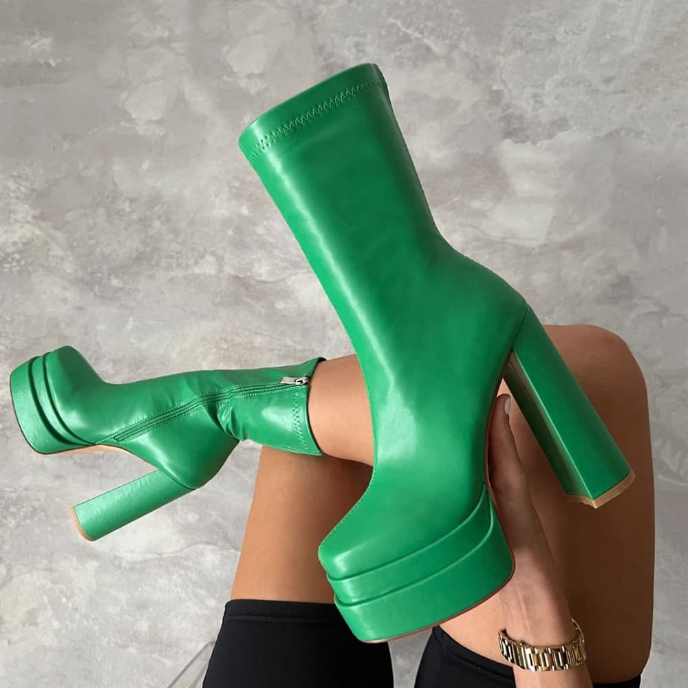 2022 New Women's Square Toe Chunky Heel Platform Four-Season Ankle Boots Large Size 35-43 Factory Direct Sale