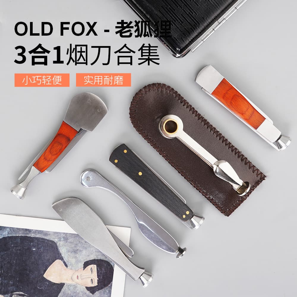Old Fox Redwood Stainless Steel Three-In-One Pipe Accessory Set Includes Pipe Knife, Pipe Cleaner, Through Needle, and Spoon