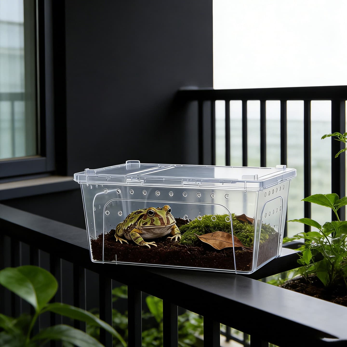 Crayfish Breeding Tank, Amphibian Breeding Box, Turtle and Crab Breeding Box with Lid, Turtle Tank with Basking Platform, Water and Land Breeding Box