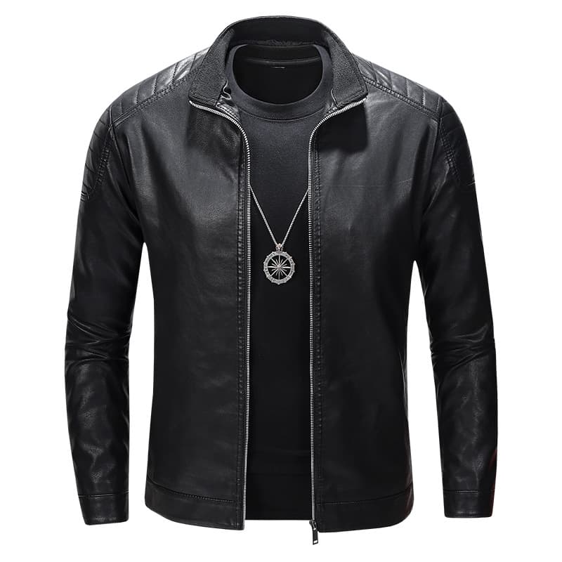 Stand Collar Leather Motorcycle Jacket for Men 2024 Autumn Winter New Style Slim Fit Korean Fashionable Menswear
