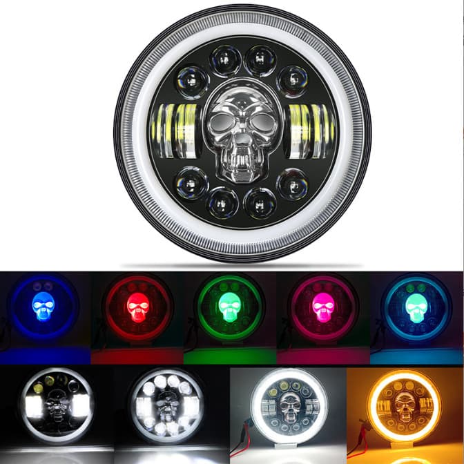 7 Inch Wrangler Skull Head LED Headlight Off-Road Vehicle Headlight Front Light Modification Cross-Border