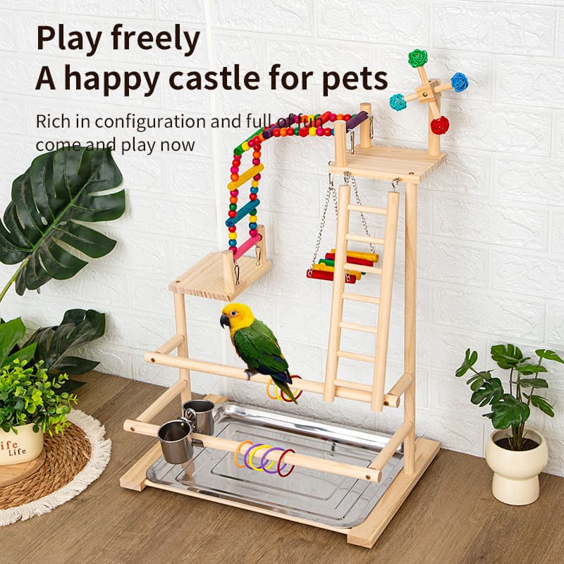 Bird Stand Solid Wood Training Perch with Sichuan Pepper Wood, Playground Platform, Floor Stand for Hand-Fed Birds, Parrot Perch Bird Supplies