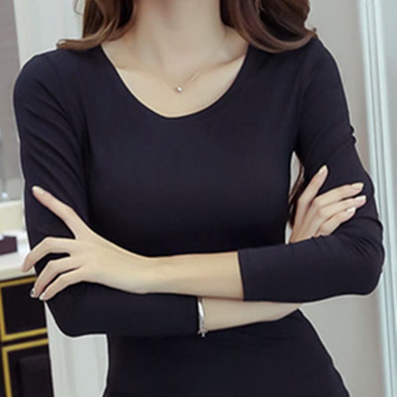New Spring Autumn Korean V-Neck Long Sleeve T-Shirt for Female Students, Trendy Slim Fit Korean Style Base Tee
