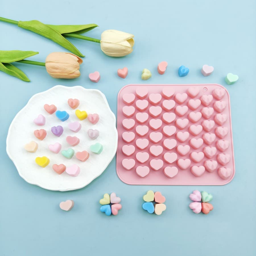 52-Piece Assorted Small Heart-Shaped Silicone Mold for DIY Cake Decorating, Chocolate Baking, and Craft Accessories
