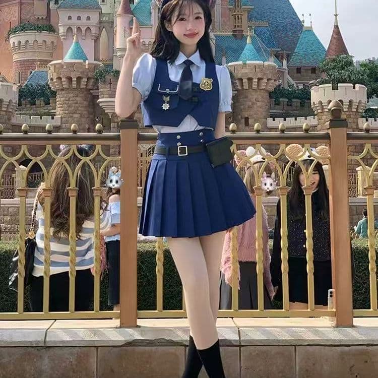 Disney Zootopia Judy Hopps Cosplay Costume Set Women's Police Officer Dress Adult Skirt Set