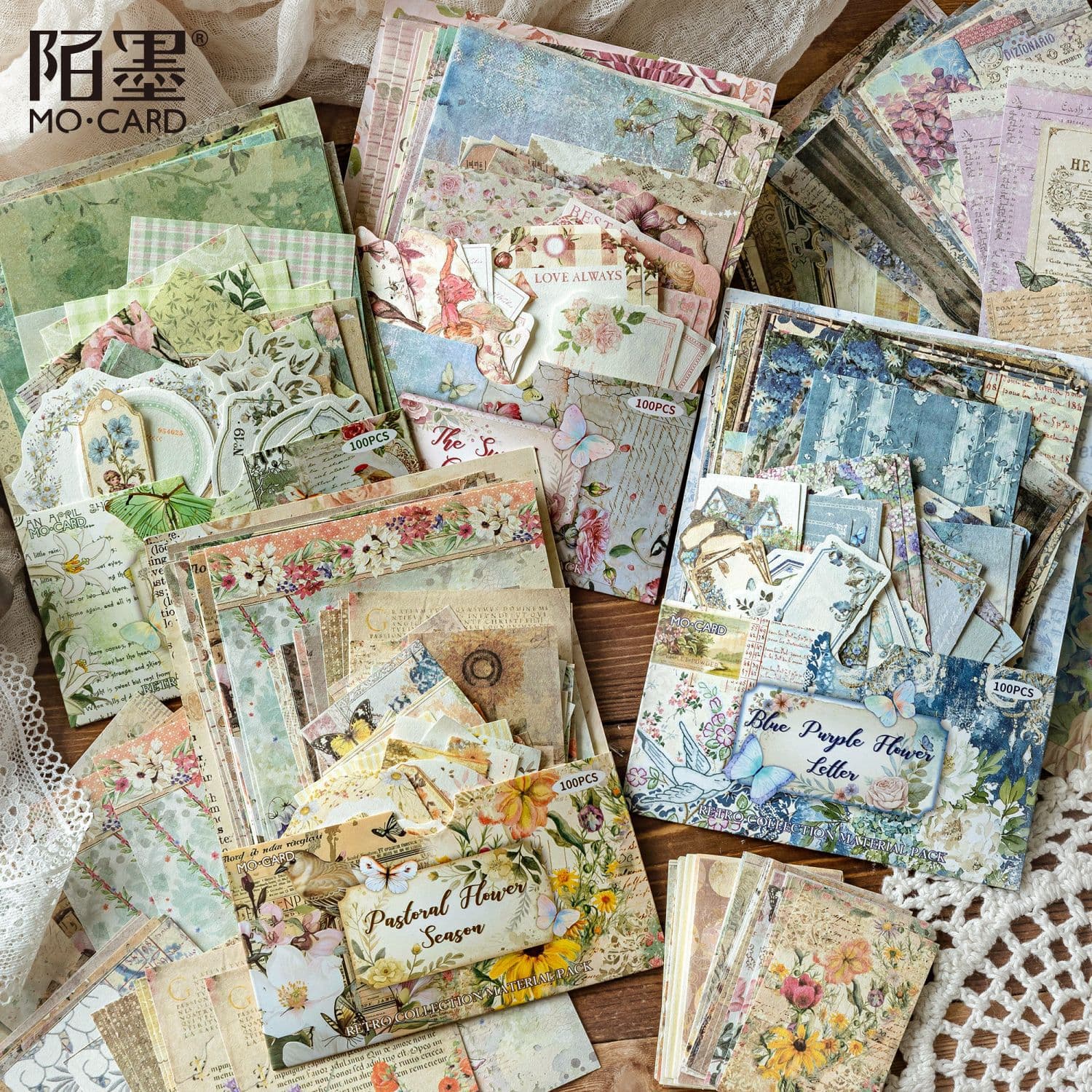 MoMo Hollow Out Large Collection Material Pack - Pastoral Post Office Series - Vintage Non-Sticky Sticky Notes for Journaling
