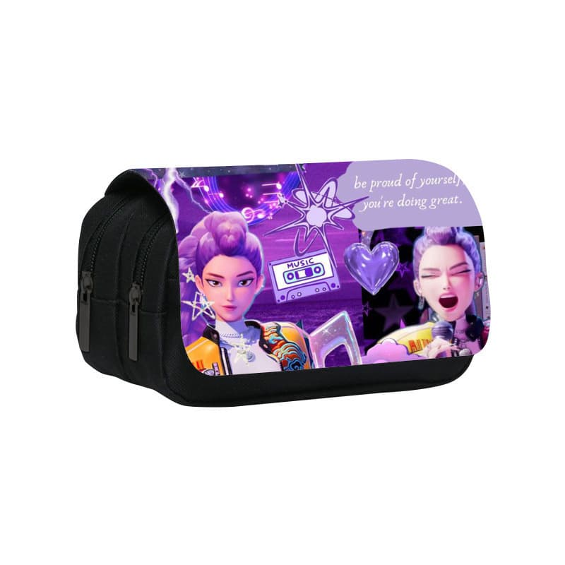 Huntrix Kpop Student Printed Double-Layer Pencil Case Kpop Huntrix Girl Group Kids Storage Stationery Bag Pencil Pouch